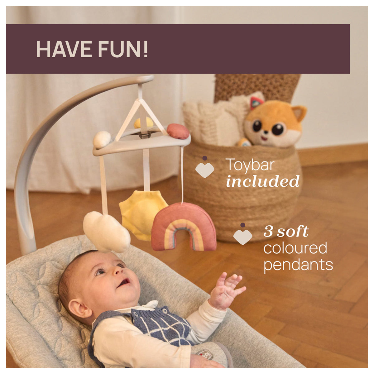 Chicco Bouncer Zen Wave Wooden Grey