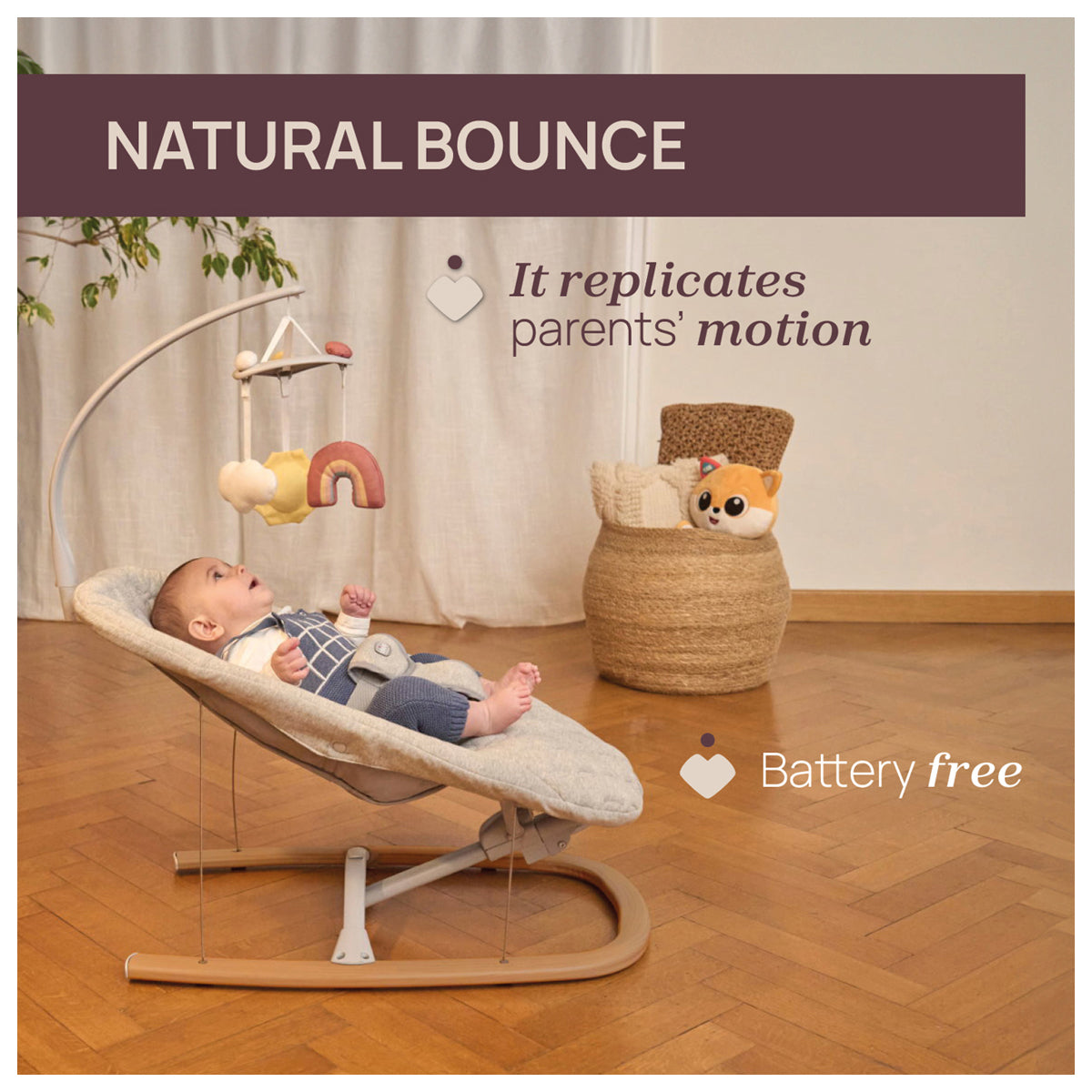 Chicco Bouncer Zen Wave Wooden Grey