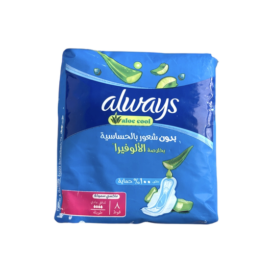Always Aloe Cool Zero Irritation Feel With Aloe Vera Long Maxi Thick 8 Pads
