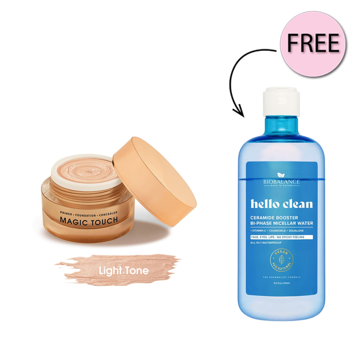 Bio Balance Magic Touch Foundation, Primer And Concealer Light 30ml + Free Bio Balance Hello Clean Ceramide Booster Bi-Phase Micellar Water 500ml