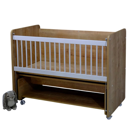 Babywhen Rocking Mother Side Crib With Wheels - Wooden (Bw 1091)