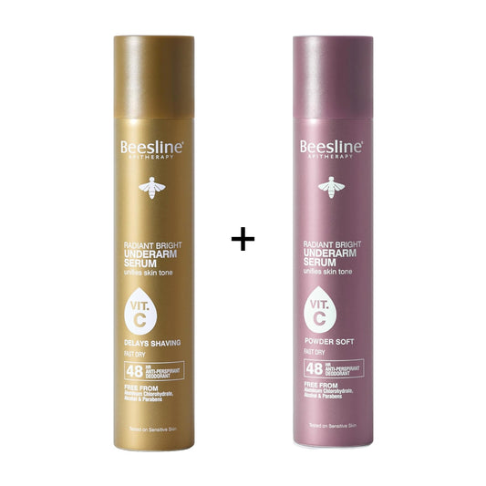 Beesline Radiant Bright Underarm Serum Powder Soft 48hr 150ml + Beesline Radiant Bright Underarm Serum Delays Shaving 48hr 150ml Offer