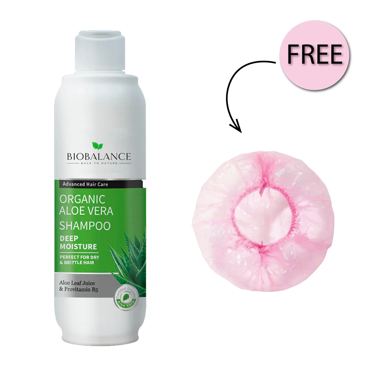 Bio Balance Organic Aloe Vera Deep Moisture Shampoo 330ml + Free Shower Cap