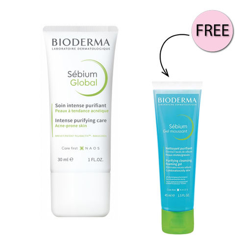 Bioderma Sebium Global Intense Purifying Care For Acne Prone Skin 30ml + Free Sebium Gel 45ml