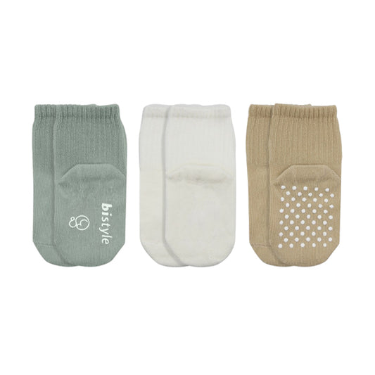 Bistyle Organic 3-pairs Basic Non-slip Socks (Green, Brown, Beige)