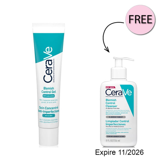 CeraVe Blemish Control Gel 40ml + Free CeraVe Blemish Control Face Cleanser with 2% Salicylic Acid & Niacinamide for Blemish-Prone Skin 236ml