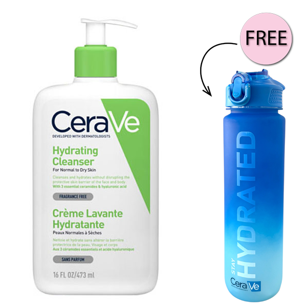 Cerave Hydrating Cleanser for Normal to Dry Skin with Hyaluronic Acid 473Ml + Free Cerave Bottle