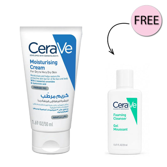 Cerave Moisturizing Cream for Dry To Very Dry Skin 50ml +Free Cerave Foaming Cleanser 20ml