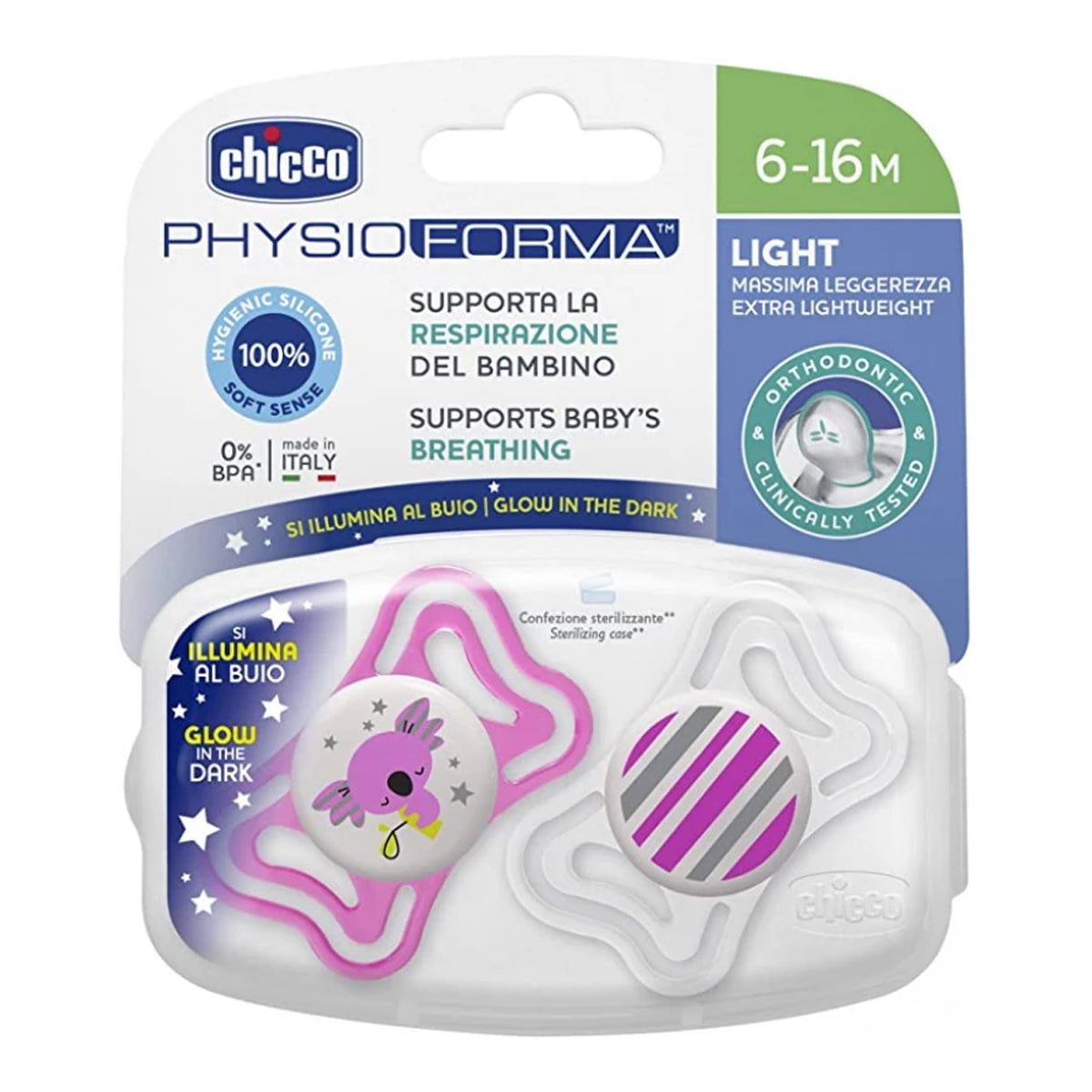 Chicco Lightweight Silicone Pacifier, 6 - 16 Months, 2 Pieces