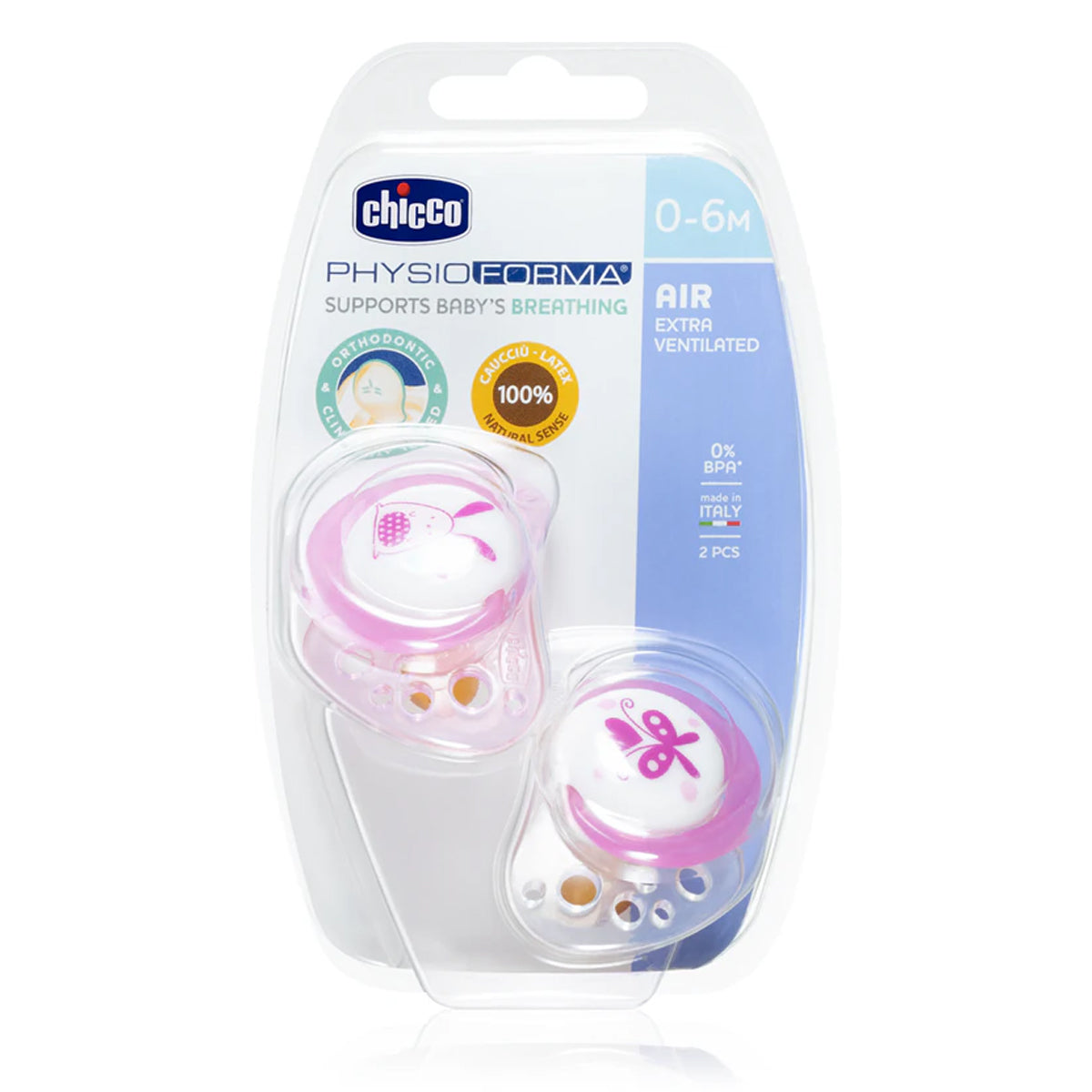 Chicco Silicone Physio Air Soothers 2 pcs, 0-6 Months
