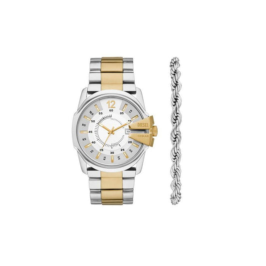 Diesel DZ2182SET Men’s Watch 45 Mm Silver Gold Gift Set