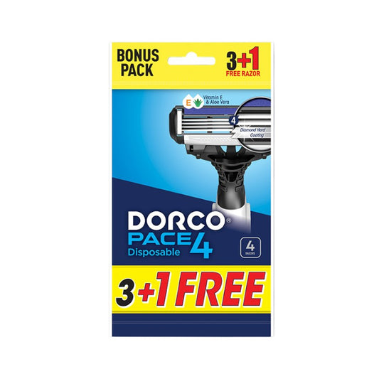 Dorco Pace 4 Disposable Razors For Men With Quad Stainless Steel Blades 3+1