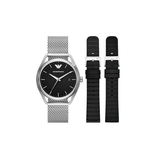 Emporio Armani AR80055 Men's Watch 41 Mm Silver Gift Set