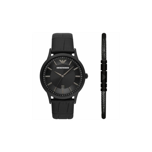 Emporio Armani AR80057 Men's Watch 43 Mm Black Gift Set