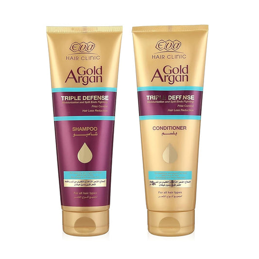 Eva Gold Argan Shampoo 230ml + EVA Gold Argan Triple Defense Conditioner 230ml Offer