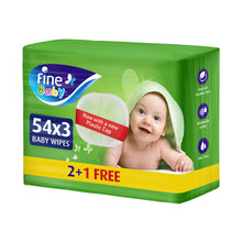Load image into Gallery viewer, FINE BABY, WET WIPES, WITH ALOE VERA &amp; CHAMOMILE LOTION, 54 WIPES 2+1 FREE