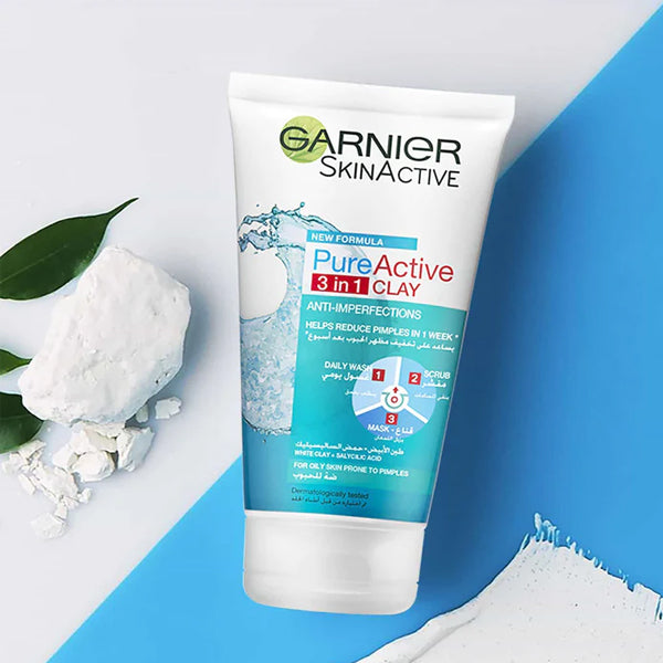 Garnier Pure Active 3-in-1 Face Wash, Scrub & Mask For Deep Pore Cleansing 150ml
