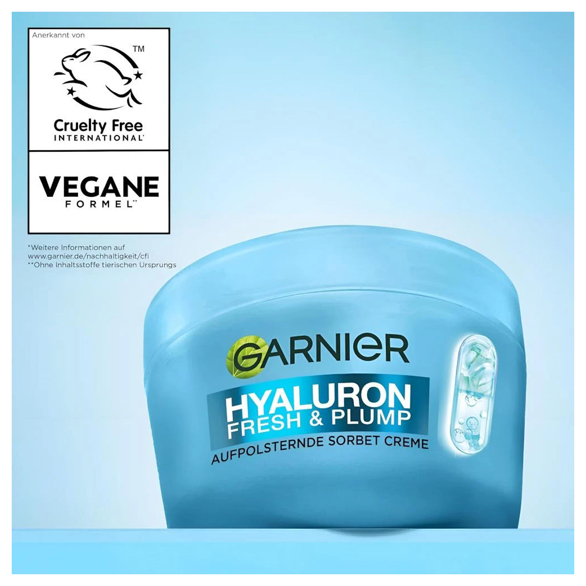 Garnier SkinActive Hyaluron Fresh & Plump Cream, 48H Oil‑Free Hydration, 4% Hyaluronic Acid & Niacinamide, 85ml