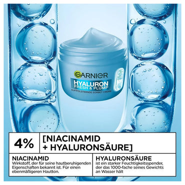 Garnier SkinActive Hyaluron Fresh & Plump Cream, 48H Oil‑Free Hydration, 4% Hyaluronic Acid & Niacinamide, 85ml