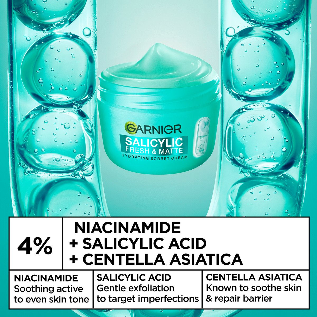 Garnier SkinActive Salicylic Fresh & Matte Cream, 48H Oil‑Free Hydration, With Niacinamide & Salicylic Acid, 85ml