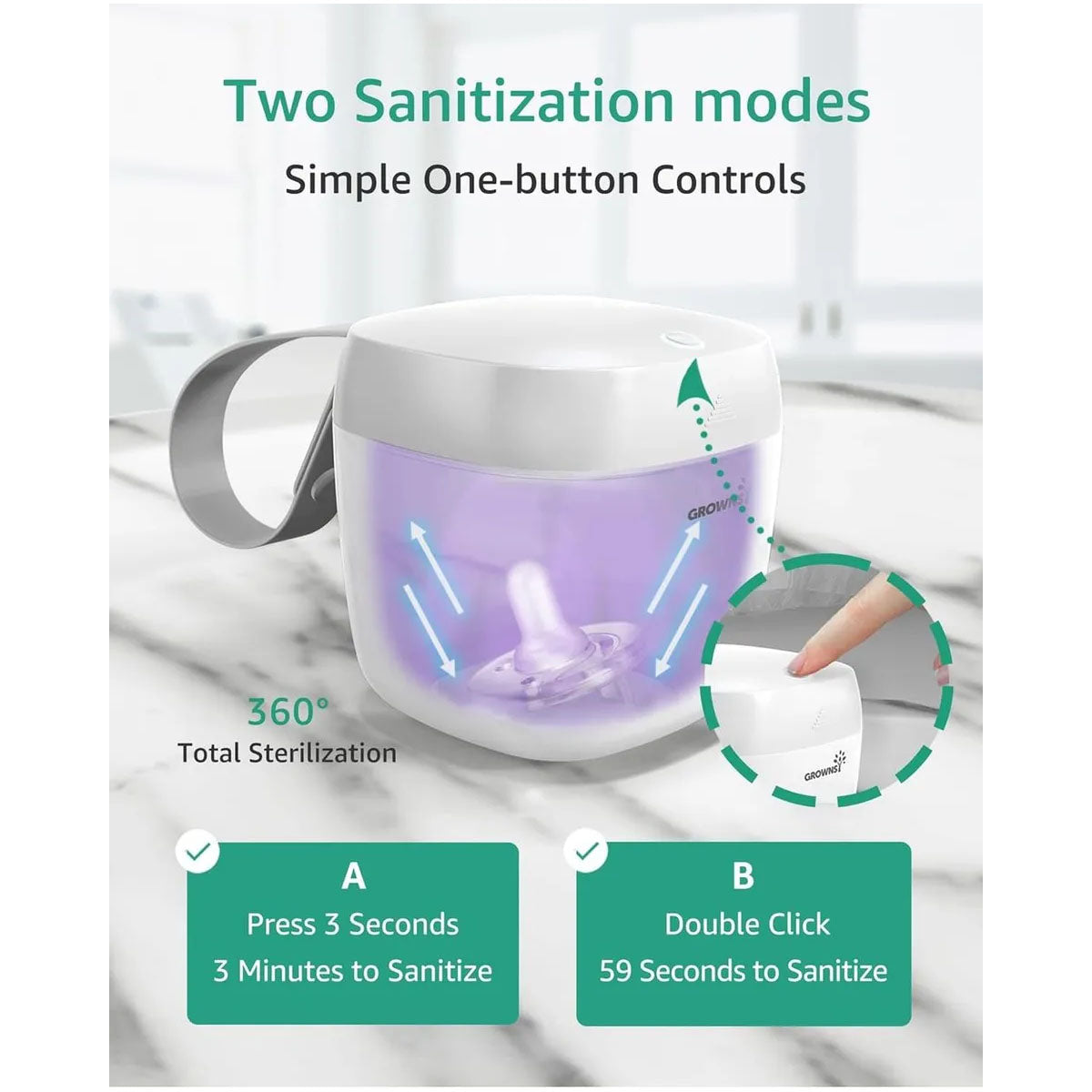 Grownsy Portable UV Pacifier Sanitizer With USB Charging