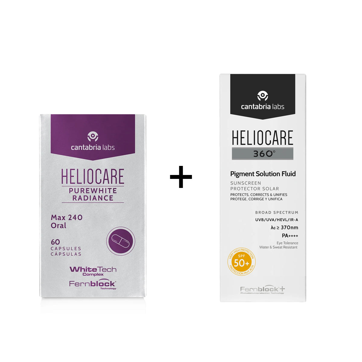 Heliocare Pigment Solution Fluid Sunscreen 50+SPF 50ml + Heliocare Purewhite Radiance Max 240 Oral 60 Capsules Hyperpigmentation Offer