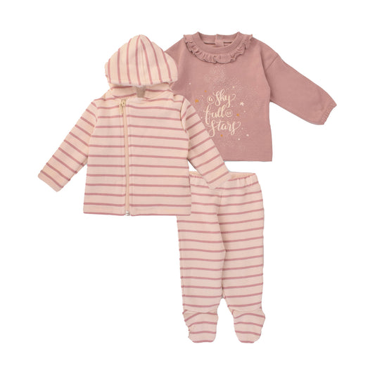 Junior Pink Stripe Printed Pajamas & Hoodi Jacket