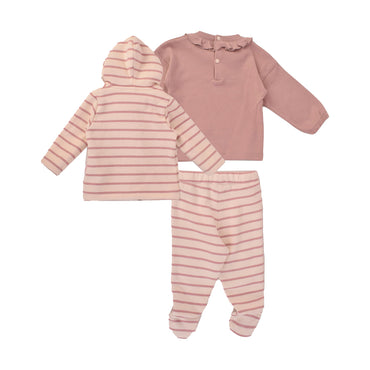 Junior Pink Stripe Printed Pajamas & Hoodi Jacket