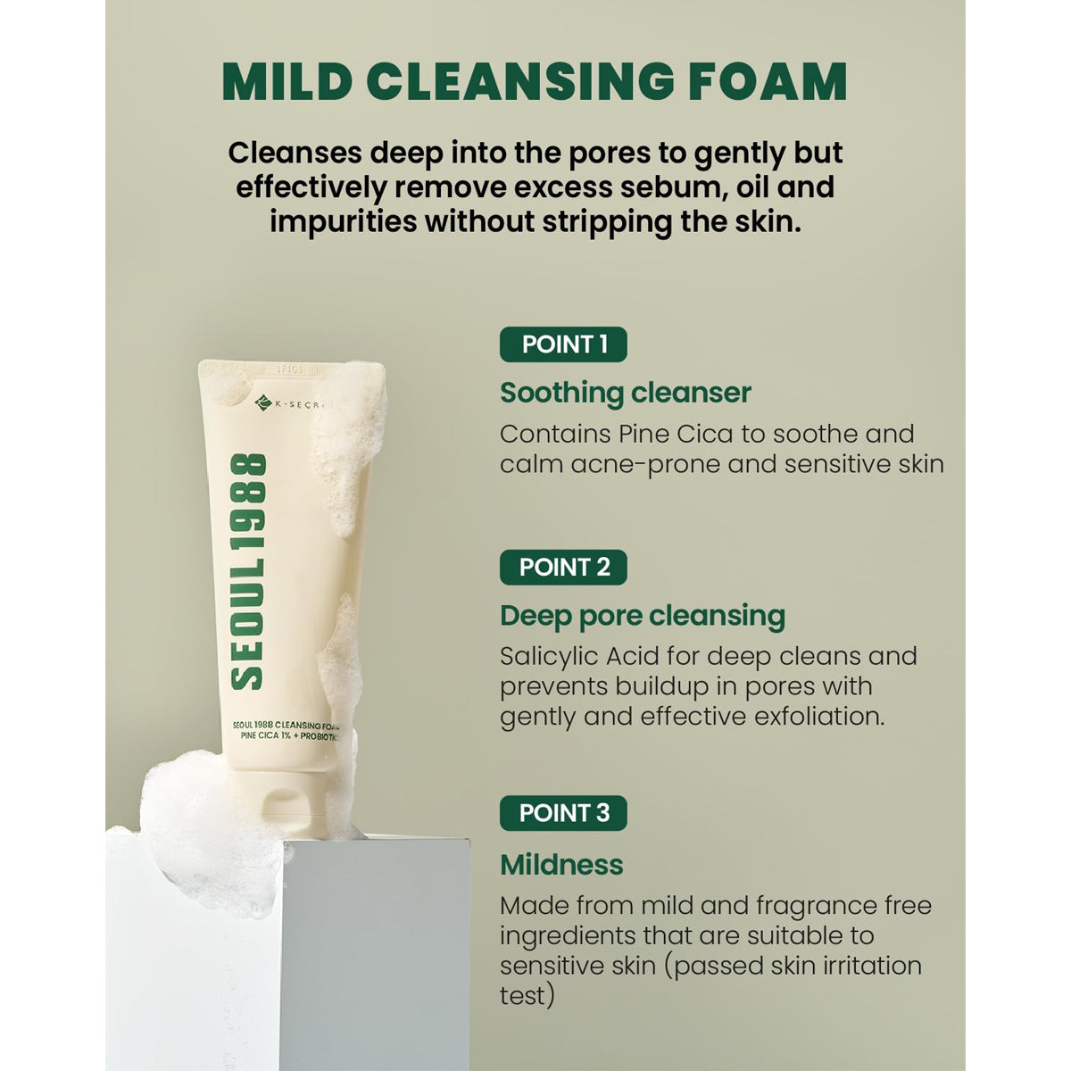 K-Secret Seoul 1988 Cleansing Foam Pine Cica 1% + Probiotics 150ml