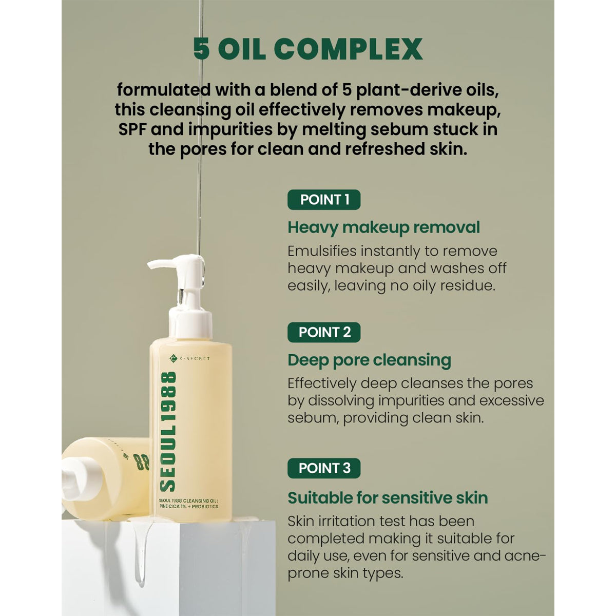 K-Secret Seoul 1988 Cleansing Oil Pine Cica 1% + Probiotics 200ml