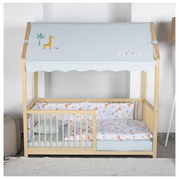 Kukka Natural Wooden Montessori Activity Bed 70X140cm - Giraffe Blue