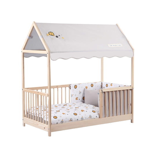 Kukka Natural Wooden Montessori Activity Bed 70X140cm - Lion Grey