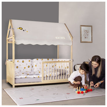 Kukka Natural Wooden Montessori Activity Bed 70X140cm - Lion Grey