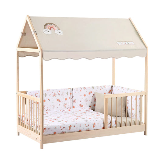 Kukka Natural Wooden Montessori Activity Bed 70X140cm - Rainbow Cream