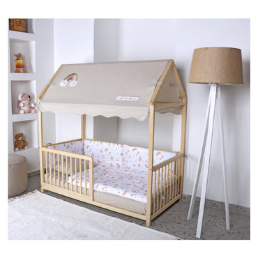 Kukka Natural Wooden Montessori Activity Bed 70X140cm - Rainbow Cream