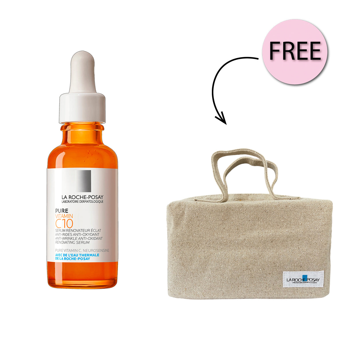La Roche-Posay 10% Pure Vitamin C Anti Aging Face Serum for Wrinkles 30ml + Free Pouch