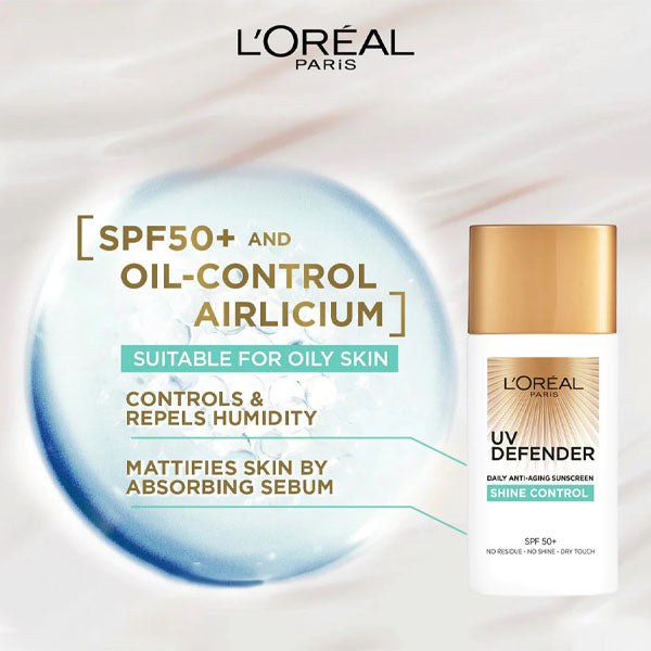 لوريال باريس واقي الشمس Uv Defender للتحكم في اللمعان بعامل حماية من الشمس 50+