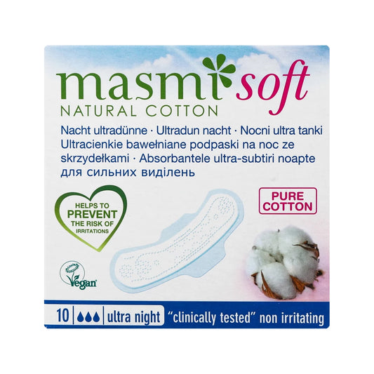 Masmi Soft Ultrathin Night Pads With Wings Organic Cotton 10 Pieces