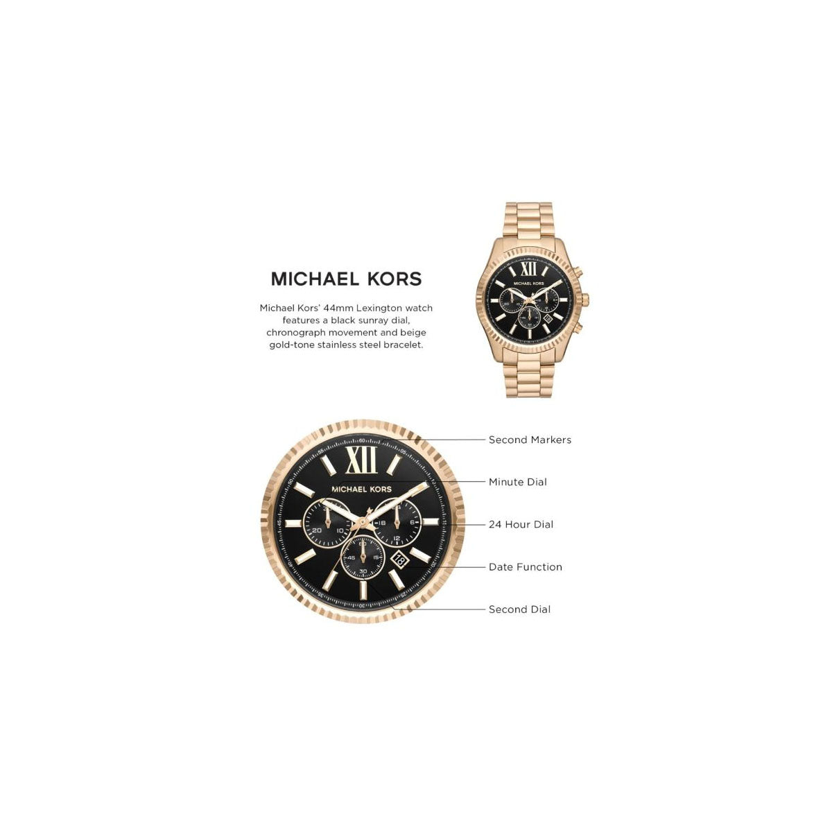 Michael Kors MK8286 Men’s Watch 45 Mm Gold