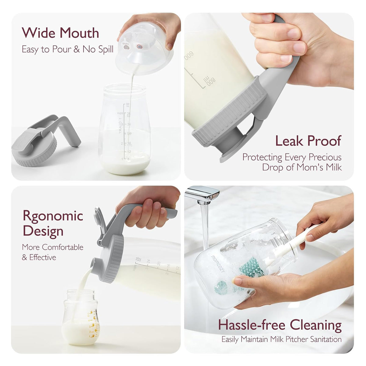 Momcozy Breast Milk Storage Glass Container 32oz (950ml) - Gray