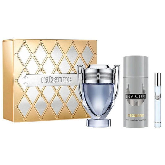 مجموعة هدايا باكو رابان إنفيكتوس أو دو تواليت 100 مل + أو دو تواليت 10 مل + مزيل عرق بخاخ 150 مل للرجال