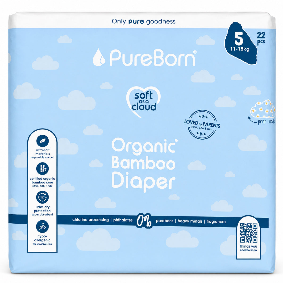 Pureborn Nappies Single Pack Size Xl-5 (22) Diaper