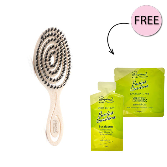 Raghad Organics Mixed-bristle Brush + Free Swiss Gardens Scrub 40g + Free Swiss Gardens Body Lotion 15ml