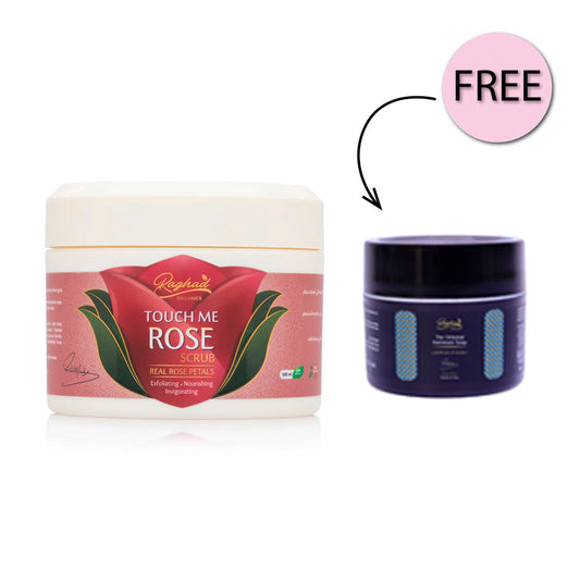 Raghad Organics Touch Me Rose Body Scrub 500ml + Free Hammam Soap 50ml