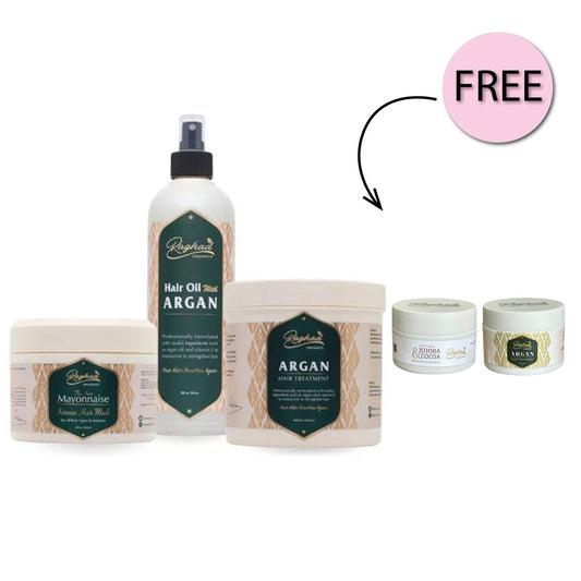 Raghad Organics Hair Package + Free Jojoba Scrub 50ml & Argan Treatment 50ml
