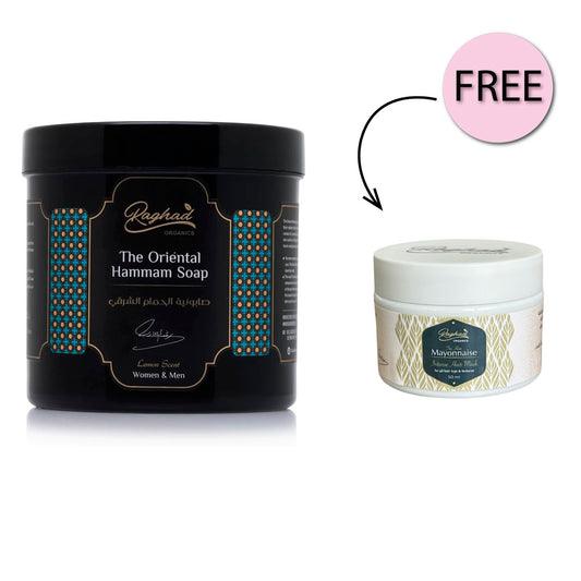Raghad Organics The Oriental Hammam Soap 1000ml + Free Mayonnaise Hair Mask 50ml