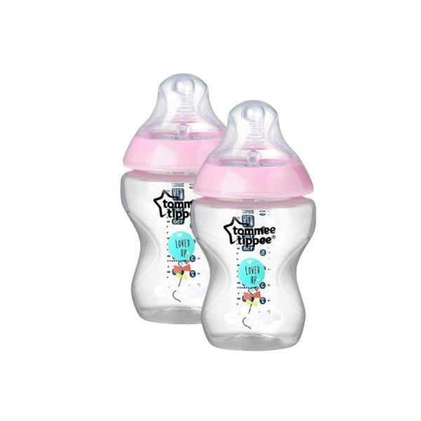 Tommee Tippee Closer To Nature 2x 260ml Girl Bottles Decorated
