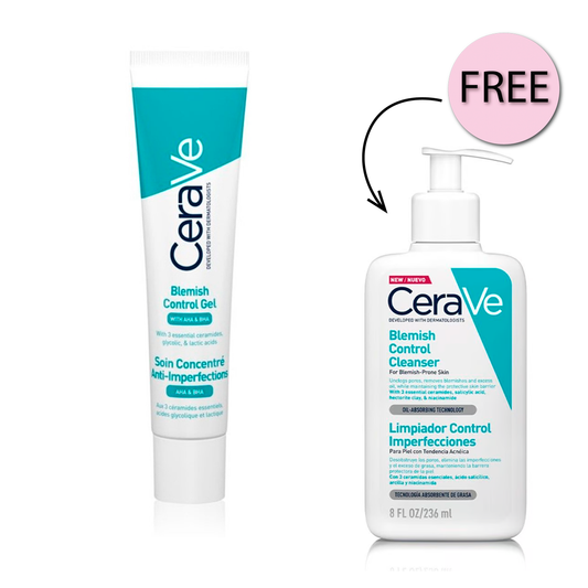 CeraVe Blemish Control Gel 40ml + Free CeraVe Blemish Control Face Cleanser with 2% Salicylic Acid & Niacinamide for Blemish-Prone Skin 236ml