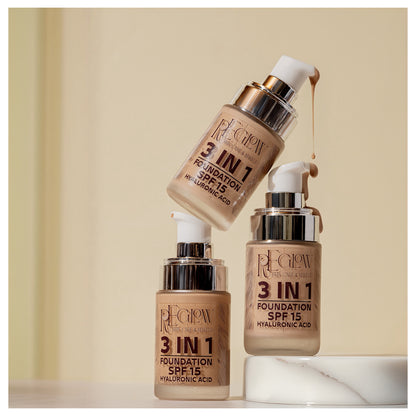 Reglow Skin Care & Makeup 3in1 Foundation Spf 15 With Hyaluronic Acid