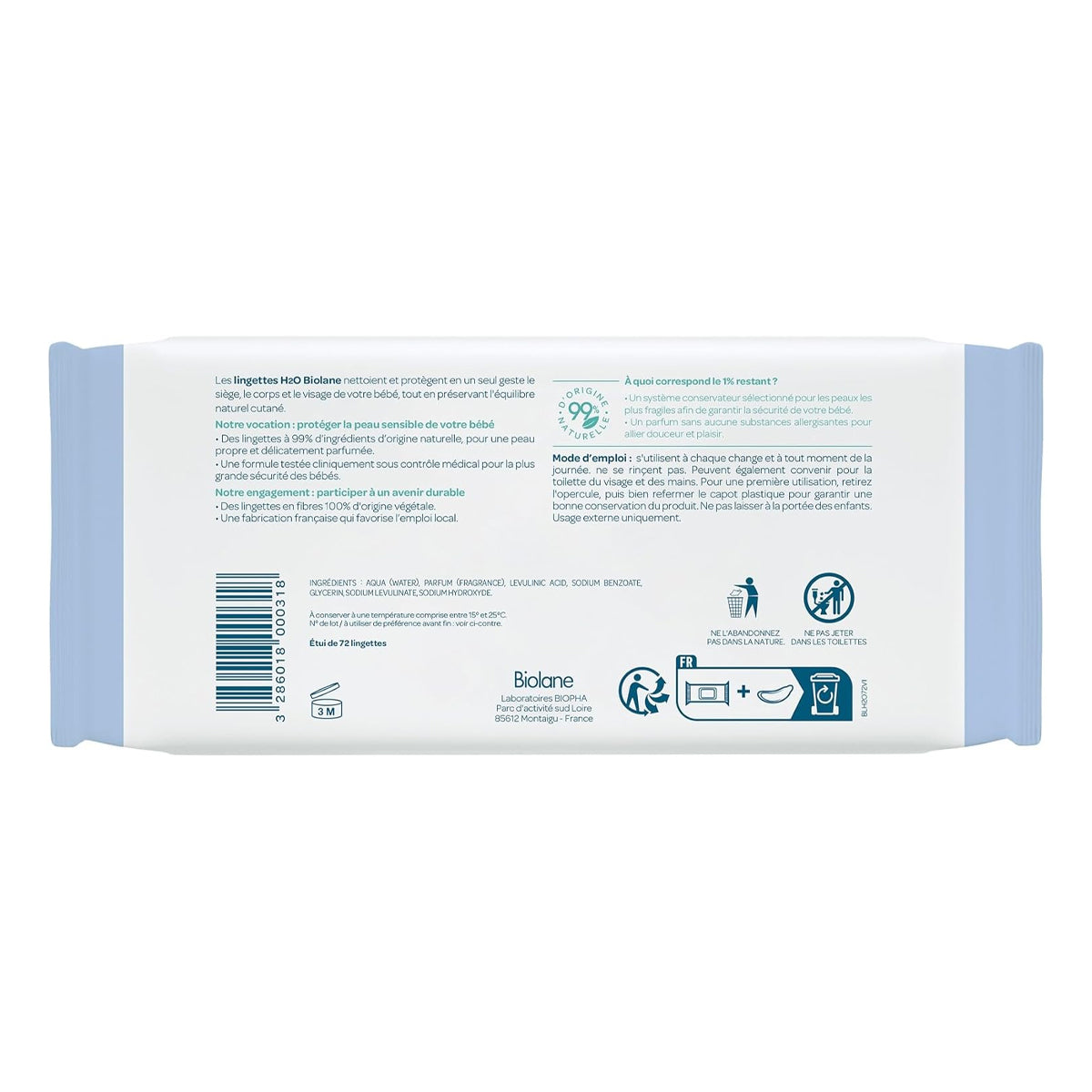 Biolane H2O Thick Wipes 72 Pack